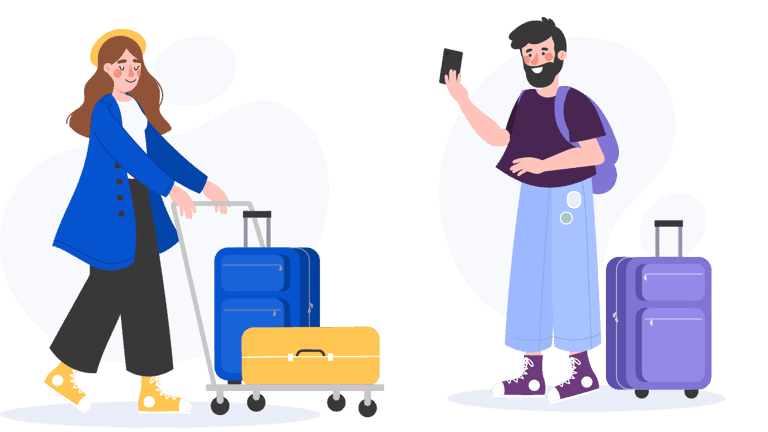Travellers sharing baggage space